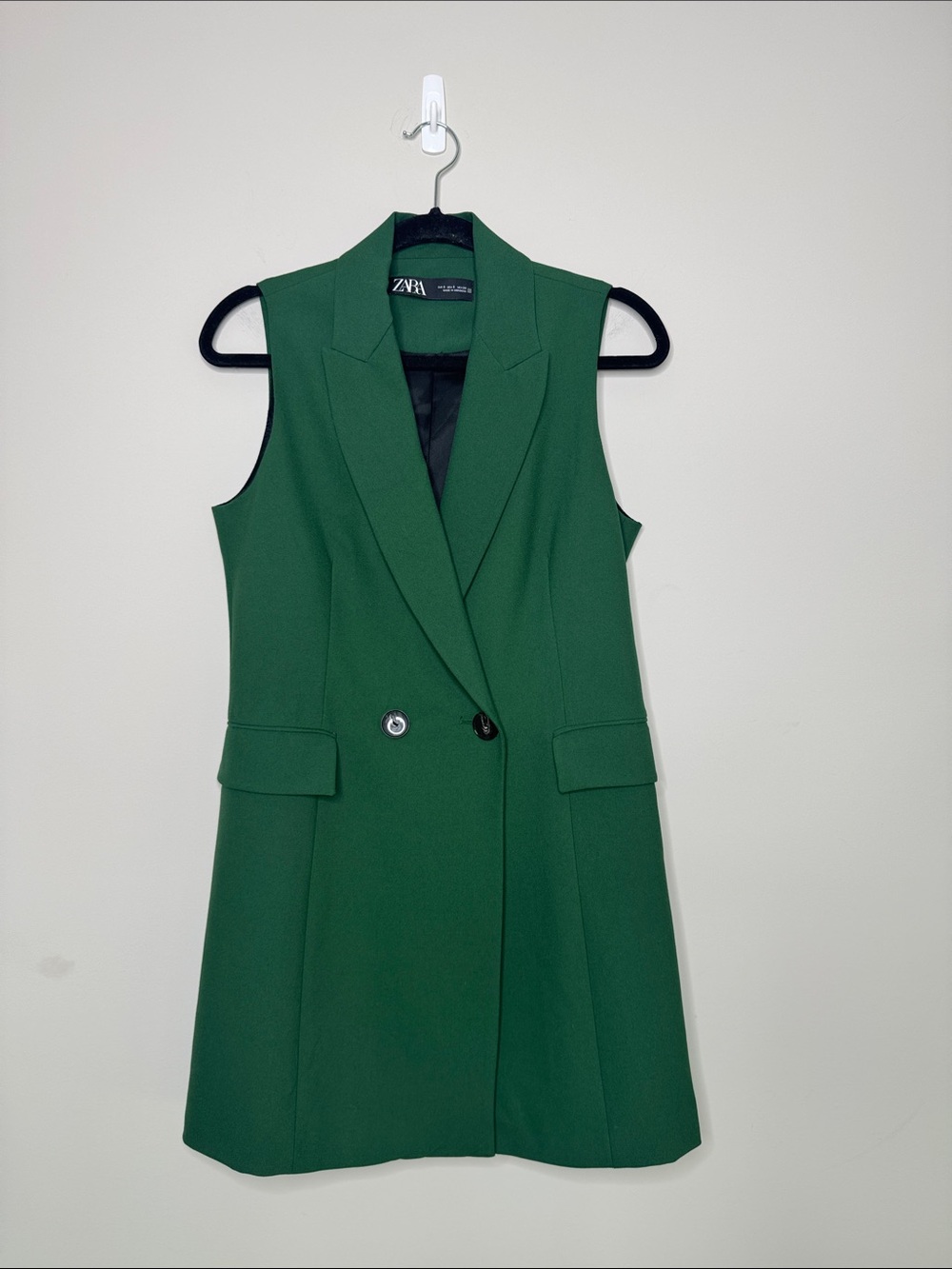 Zara Double-Breasted Sleeveless Blazer Dress or Longline Vest Green Size Small